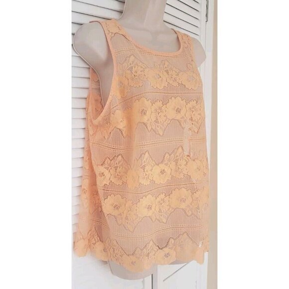 GUESS SWEET PEACH LACE SLEEVELESS BLOUSE TOP SZ XL - Picture 2 of 6